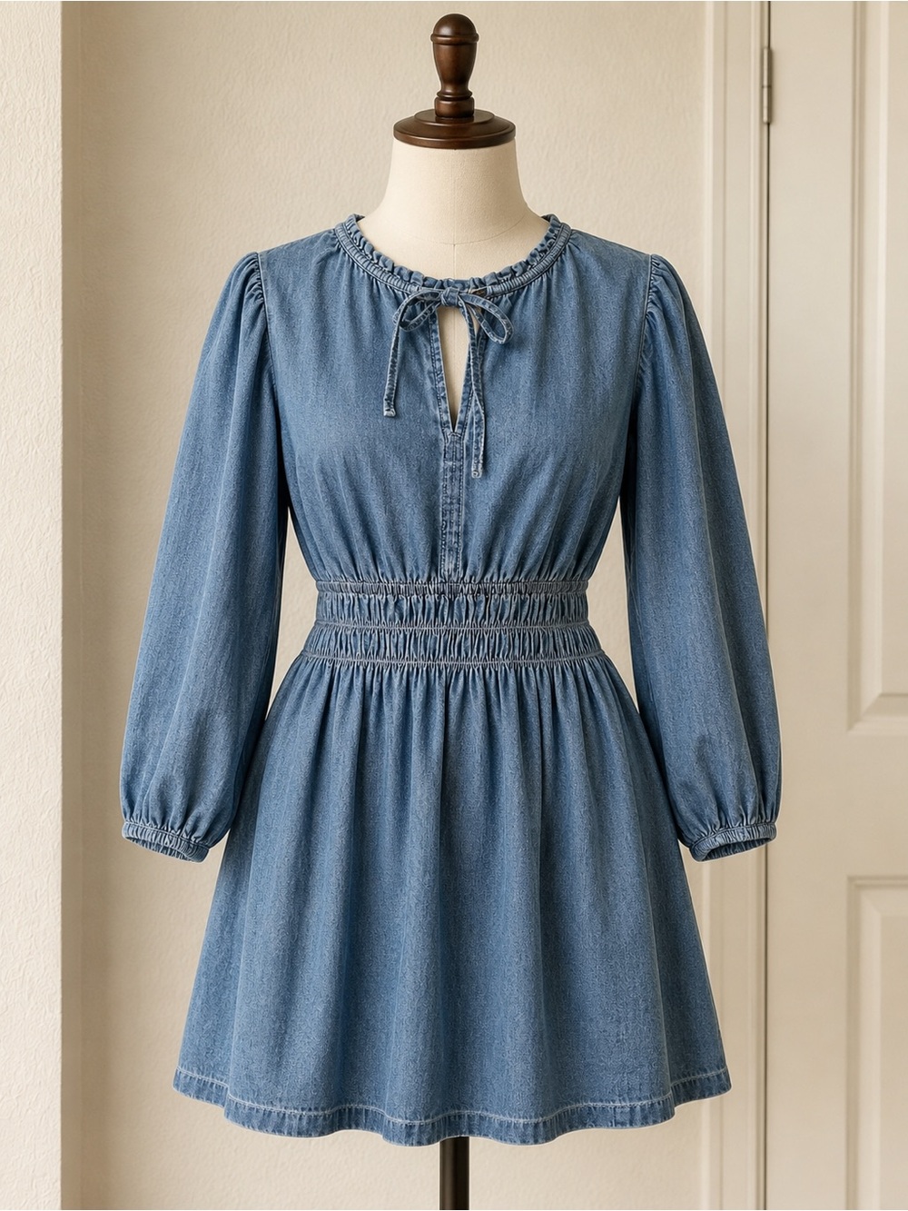 GAP Denim Blue Smocked-Waist Mini Dress